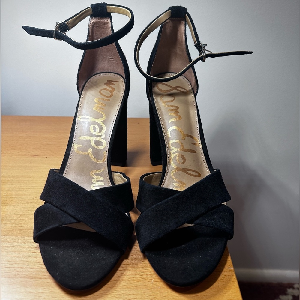 Sam Edelman Black Velvet Open Toe High Heeled Party Shoes, Size 10.